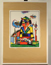 "Kalle der Dortmunder", Siebdruck auf Packpapier, handsigniert, 1995, herausgegeben von den Ruhr-Nachrichten, Auflage (1000 o. 2000?), Motiv: 42x33cm, Blatt: 70x50cm, 190,-€