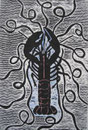 Thomas Landt - "Die Gedanken des Hummers machen eine Schleife" - Linoldruck auf Bütten - 40x30 cm - 2007 - Auflage 3/10 - Sylt