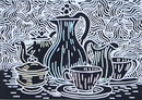 Thomas Landt - "Kaffee schwarz-weiss" - Linoldruck auf Bütten - 30x25 cm - 2007 - Auflage 4/10 - Sylt