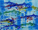 Thomas Landt - " Makrelen, mit dem Rücken zur Schwimmrichtung - handgeduckter, farbiger Linoldruck auf Bütten - 40 x 35 cm - 2019 - Auflage E. A. - Sylt