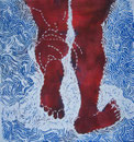 Thomas Landt - "Im Watt" - Farb-Linoldruck auf Bütten - 50x32 cm - 1998 - Auflage 6/10 - Sylt