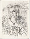 Genevieve Casile  -Comedie Française (Cyrano de Bergerac)1964 fusain André Aaron Bilis