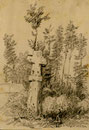 Miannay- Dessin de Léon Gillard- Au cimetière
