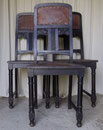 KT0402/ 3 Eichenstühle ~1900, Jugendstil, Eiche mit Leder, H 104, B 44, Sitzhöhe 48cm, EUR 100,-