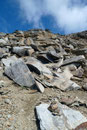 …der Block- und Schuttflanke des langen SO-Blockgrat zu. Zwischen dem Blockgestein schlängelte sich fortan ein gut ersichtlicher ausgetretener steiler Steig höher.