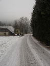 Auf den ersten Metern war ich auf einer eisigen, asphaltierten Straße unterwegs ...
