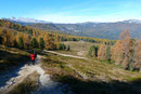 Die leider bereits geschlossene Brünner Hütte zeigte sich inmitten herbstlich bunter Umgebung. Für uns stand aber jetzt schon fest, dass wir der geschlossenen Hütte keinen Besuch abstatten, sondern der Forststraße nach links folgen würden.