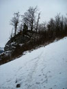 Nun galt es einen etwas steileren schneebedeckten Hang zu queren. Vor uns konnten wir die Absprungrampe der Paragleiter begutachten.