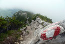 Die Aussicht vom Rinnkogel war fantastisch! Zum Wolfgangsee, zum Schafberg … nur heute gab es nur NICHTS, REIN GARNICHTS zu sehen! Also machte ich mich schleunigst, nach einer kurzen Trinkpause, entlang des mit Drahtseilen und …