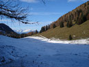 Nach ca. 25 Min. erreichten wir wieder die "zweigeteilte" Alm. Gut zu sehen: Schattenseite - Sonnenseite.