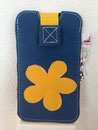 Leder: dunkelblau Motiv: Blume (Leder gelb)