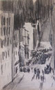 Manifestation de rue, env. 1960 (Fusain, 29 x 17 cm, Montreuil, Musée de l'histoire vivante)