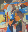 Fumeur à la pipe, 1957 (huile sur toile, 51 x 58 cm, coll. part. MR) recto verso avec "La conquête de l'air"