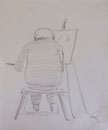 Le peintre, env. 2000 (croquis, 30 x 20 cm, coll. part. MR)