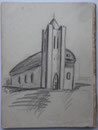 Eglise, env. 1950 (crayon, 16 x 12 cm, coll. part. MR)