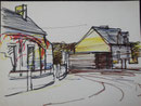 Maisons, env. 1990 (feutre, 30 x 21 cm, coll. part.)
