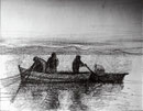 Pêcheurs (noir/blanc), env. 1980 (fusain, coll. part. JS)