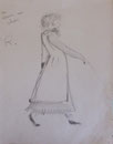 Dame au chien, rue de Siam, env. 1948 (dessin, 29 x 20 cm, coll. part. MR)