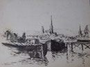 Péniches, env. 1950 (encre, 28 x 38 cm, coll. part. MR)