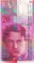 Billete de 20 francos suizos con el rostro de Honegger, 1996.