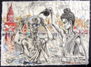Budda giaßt Wasser des Ganges auf Hesse in Benares, 50X75cm, Tusche auf Himalayapapier, 1996