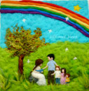 WOLLBILD FAMILIE UNTERM REGENBOGEN - FILZ MIT HERZ FILZBILDER WOLLBILDER