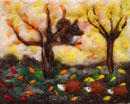 WOLLBILD HERBSTABEND - EICHHÖRNCHEN UND IGELFAMILIE- FILZ MIT HERZ FILZBILDER WOLLBILDER MÄRCHENWOLLE