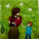 WOLLBILD MAMA MIT KINDERN - FILZ MIT HERZ FILZBILDER WOLLBILDER