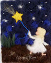 WOLLBILD MÄDCHEN MIT STERNSCHNUPPE- FILZ MIT HERZ  FILZBILDER WOLLBILDER