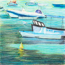 Boote vor Levanzo, Aquarell, 25x25cm, 2020
