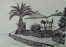 Teneriffa, Sun Bay Villa, Ausblick Bad, Tuscheskizze,10x15,2017