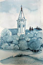 Pfarrkirche Zillingtal, 30x21,Aquarell,2019