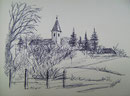 Kirche/Zill.,Skizze nach Foto,Tusche,A4,2012