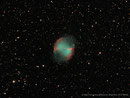 Hantelnebel (M27) im Sternbild Füchschen am 18.08.2009, Celestron C9.25 (CGEM) mit Focalreducer, Canon EOS 450Da im Primärfokus, 1.480 mm, f/6.3, 6 x300sec bei  ISO 800, IDAS LP2-Filter, Guiding mit ALCCD5 (PHD) an ETX90-OTA