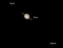Saturn, Rhea, Dione & Iapetus am 17.03.2009, Celestron C9.25 auf CG5-GT, DMK 21AU04.AS, Luminanz (1/11 sec): 60 aus 2000 Bilder (640x480), RGB (1/15 sec): 3 x 60 aus 2000 Bilder (640x480), Überlagerung mit hochbelichteter Monochromaufnahme