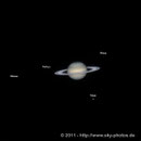 Saturnsystem am 17.04.2011, Celestron C9.25 auf CGEM, Basler scA1300, F=2350mm, f/10, IR+R-RGB-Komposit