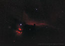 Pferdekopfnebel (B33) in IC434 und Flammennebel (NGC2024) im Sternbild Orion am 23.12.2009, Neubearbeitung: Entfernung von Gradienten, Entrauschung, sonst wie Bild vom 23.12.2009