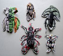 Sandra Baud - Série 1 (5 insectes) - Linogravure sur tissus 