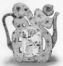 Vase à vin en porcelaine, affectant la forme du caractère fou (retourné). Émaux tendres « Soft enamels » de la famille verte.