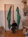 go im Atelier mit "Vogel Grün"