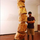 Marco Morosin mit Skulptur im Atelier, 20.07.2017