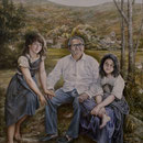 Retrato al óleo de un padre y sus hijas.