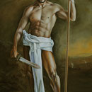 Retrato caracterizado como guerrero clásico.
