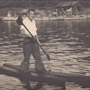 Johann Adam Weigand auf den ersten "Wasserskiern"