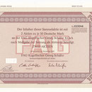 Sammalaktie der FAG Kugelfischer Georg Schäfer KGaA über 2 Aktien je 50 DM,; Unterschriften: Aufsichtratsvorsitzender Otto Schäfer und Fritz Schäfer (Komplementär), November 1985
