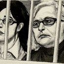 SABRINA MISSERI IN GABBIA CON LA MADRE, di A.Molino. Ink on paper. Da GENTE, 2011