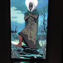 screen illustration "bog body resurrected", bavaria. one meter by two meters. middle age.