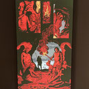 lightbox illustration "skull burial in a cave". late stone age. one meter by two meters.