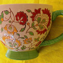 Artistic Accents jumbo cup red and yellow flowers Belgian nouveau / Dutch wax