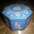 Vintage Embossed Blue  & White Te or Cookie Octagonal Tin 